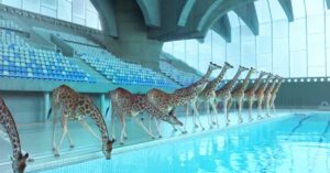 Read more about the article Giraffes walked over to the swimming pool and started diving when no one was looking (video)