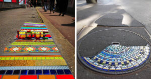 Read more about the article An artist fixes broken pavements by putting colourful mosaic tiles over the cracks (20 pictures).